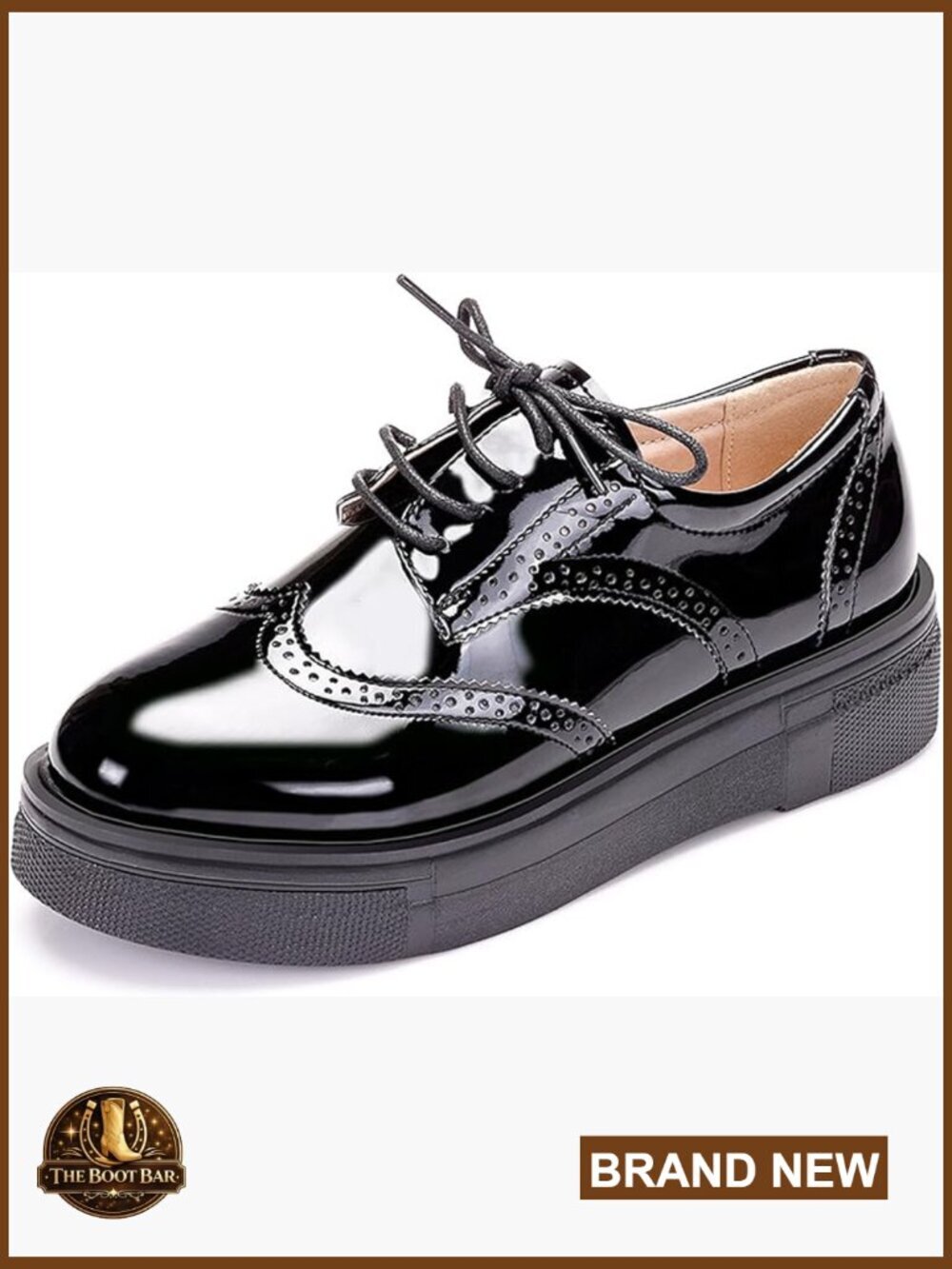 Patent Leather Lace Up Oxford Saddle Shoes Platform Chunky Heel